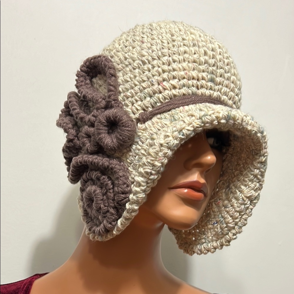Chic Crochet Hat with Floral Accents